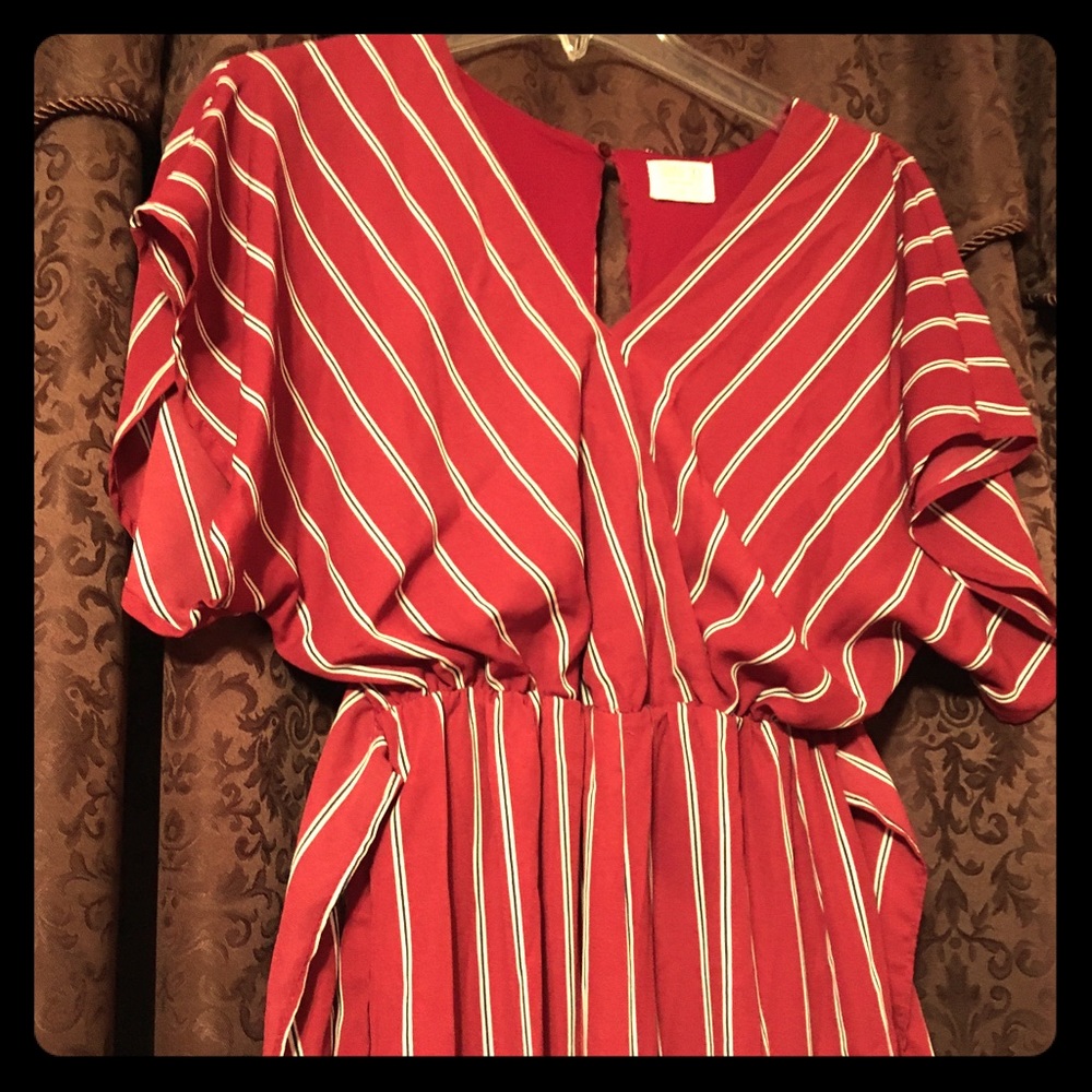 Striped Jumpsuit- red and white with black detail